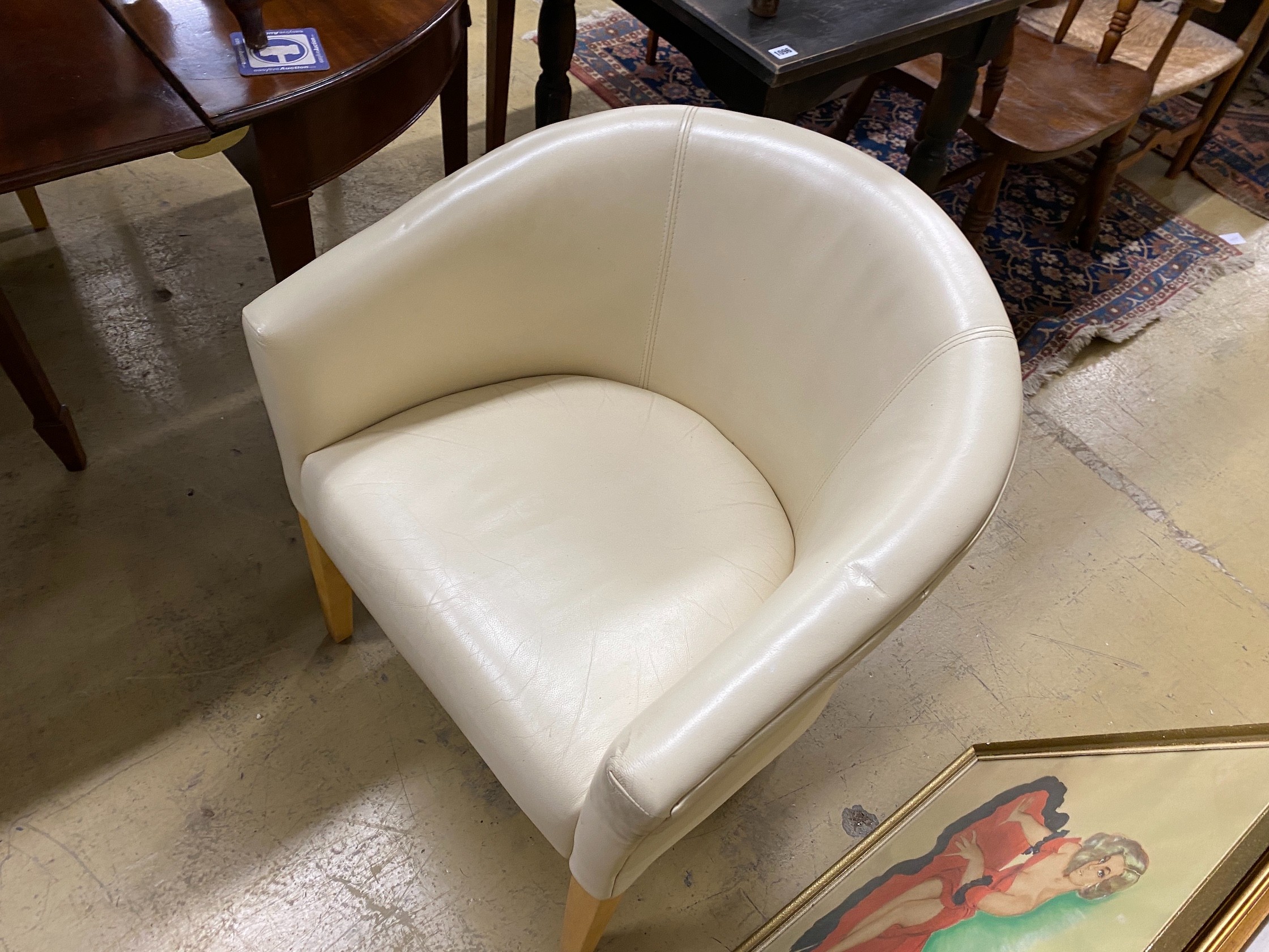 Five faux leather tub chairs